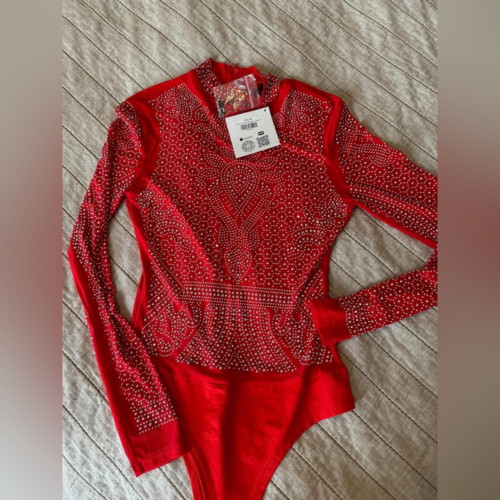 Red sparkles body suit
